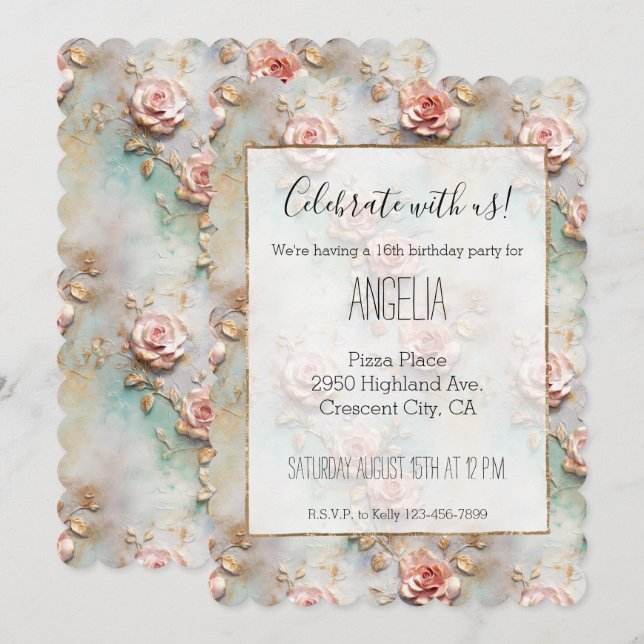 Beautiful Romantic Blush Pink Romantic Roses Invitation (Front/Back)