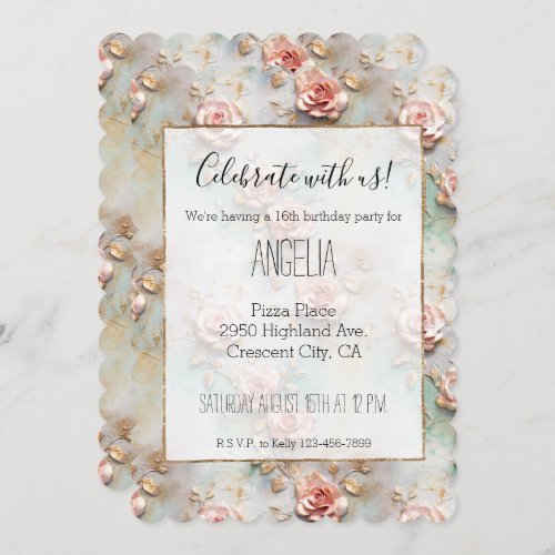 Beautiful Romantic Blush Pink Romantic Roses Invitation