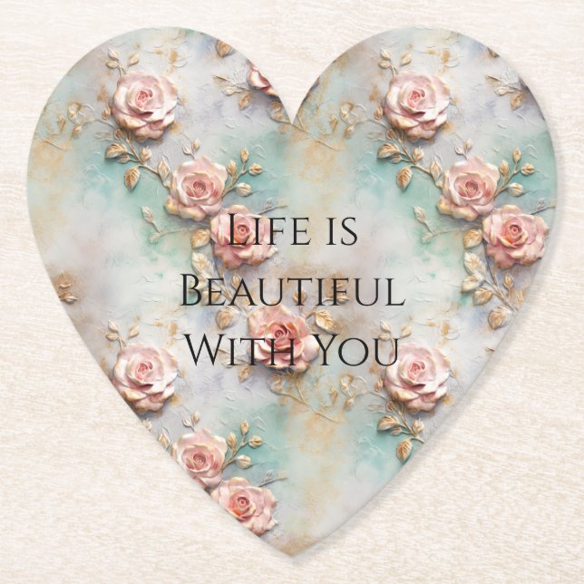 Beautiful Romantic Blush Pink Romantic Roses Paper Coaster (Front)