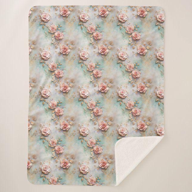 Beautiful Romantic Blush Pink Romantic Roses Sherpa Blanket (Front)