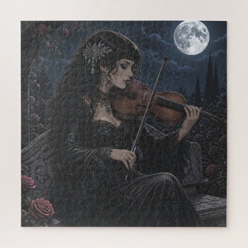 Beautiful Romantic Gothic Beauty Playing Viola   Jigsaw Puzzle