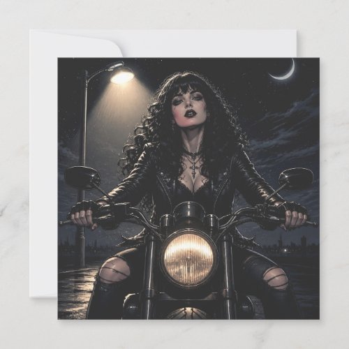 Beautiful Romantic Gothic Woman on Motorcycle 