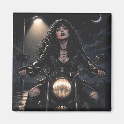 Beautiful Romantic Gothic Woman on Motorcycle  Magnet