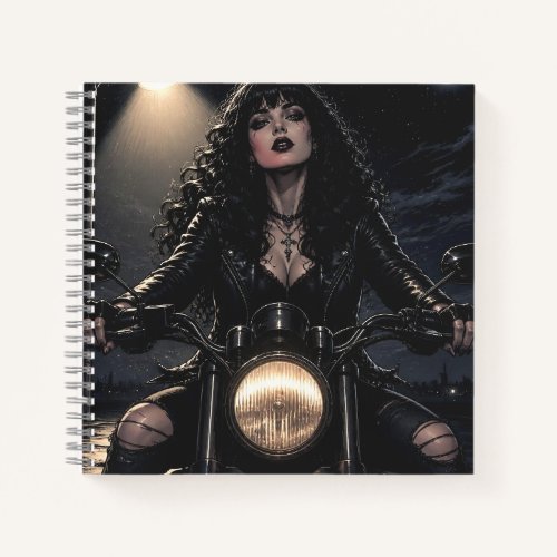Beautiful Romantic Gothic Woman on Motorcycle  Notebook