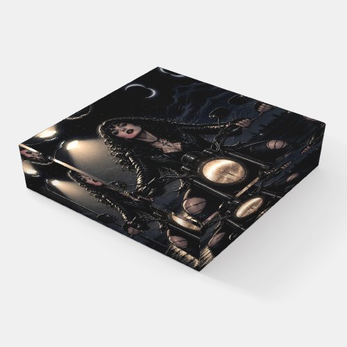 Beautiful Romantic Gothic Woman on Motorcycle  Paperweight