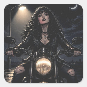 Beautiful Romantic Gothic Woman on Motorcycle Square Sticker