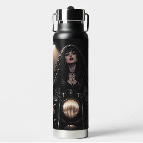 Beautiful Romantic Gothic Woman on Motorcycle  Water Bottle