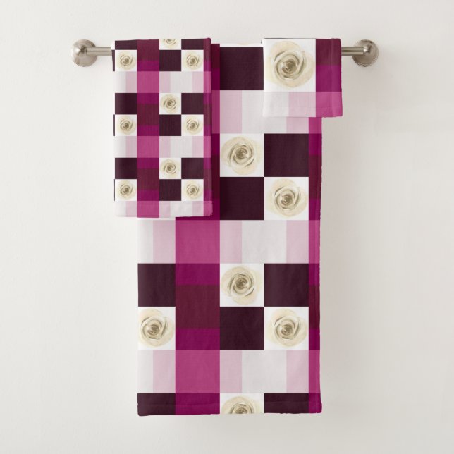 Beautiful Romantic Pink Floral Pattern Bath Towel Set (Insitu)