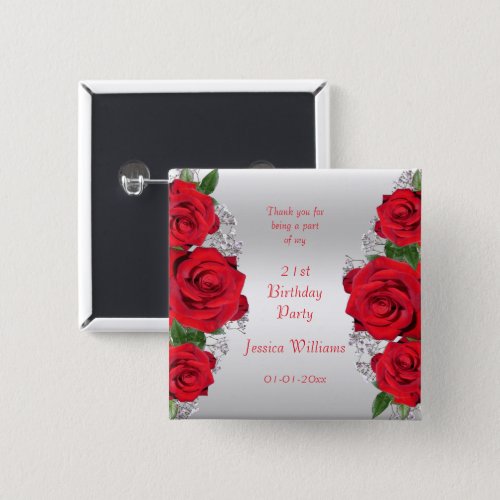 Beautiful Romantic Red Roses Birthday Favor Button
