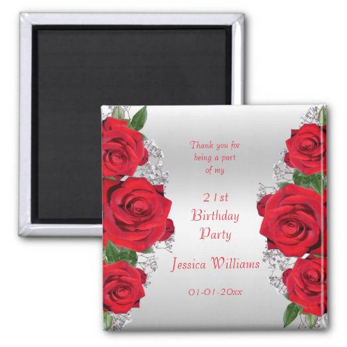 Beautiful Romantic Red Roses Birthday Favor Magnet