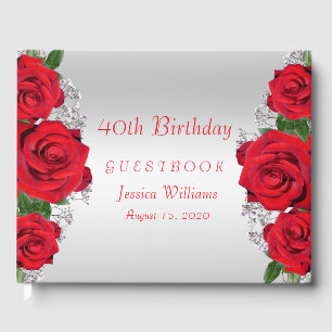 Beautiful Romantic Red Roses Birthday Guest Book