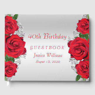 Beautiful Romantic Red Roses Birthday Guest Book
