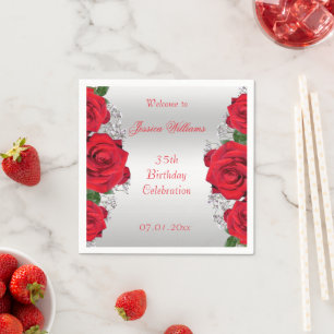 Beautiful Romantic Red Roses Birthday Napkins