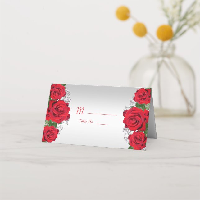 Beautiful Romantic Red Roses Birthday Place Card (Front)