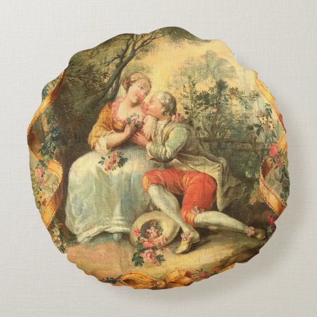 Beautiful Romantic Rococo Couple Round Pillow (Back)