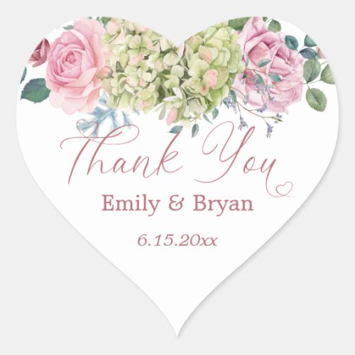 Beautiful Romantic Rose Spray Wedding Thank You Heart Sticker