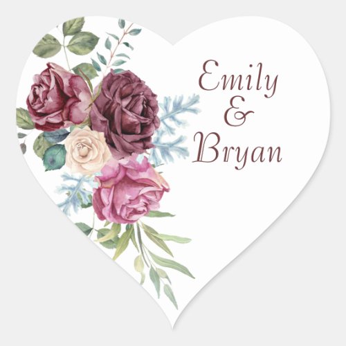 Beautiful Romantic Rose Spray Wedding Thank You Heart Sticker