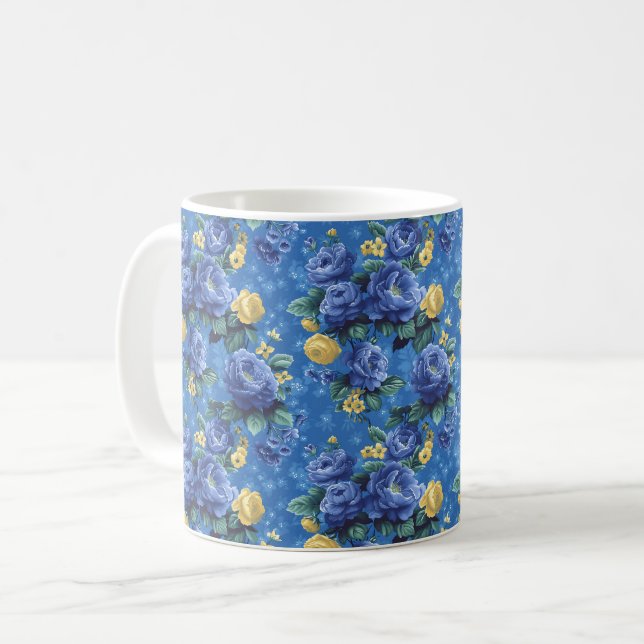 Beautiful Romantic Spring Blue Girly Flowers Coffee Mug (Front Left)