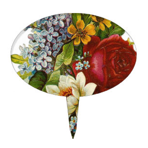 Beautiful Romantic Summer Bouquet with Red Rose Cake Topper