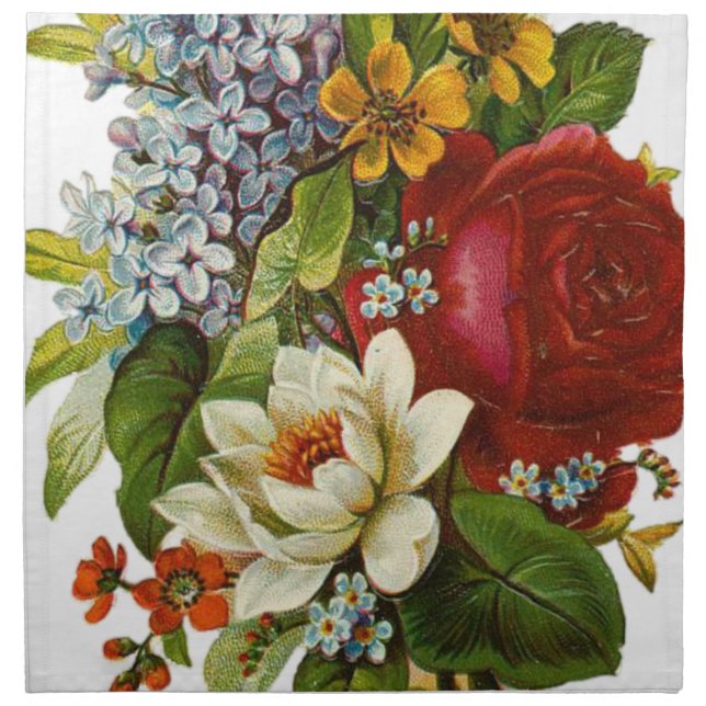 Beautiful Romantic Summer Bouquet with Red Rose Cloth Napkin (Front)
