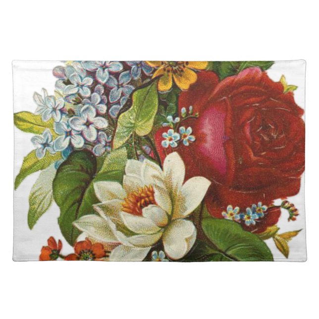 Beautiful Romantic Summer Bouquet with Red Rose Cloth Placemat (Front)