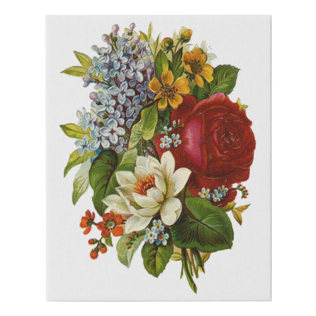 Beautiful Romantic Summer Bouquet with Red Rose Faux Canvas Print (Front)