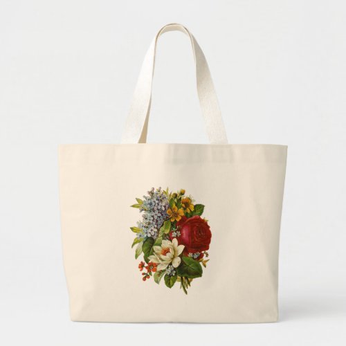 Beautiful Romantic Summer Bouquet with Red Rose Large Tote Bag