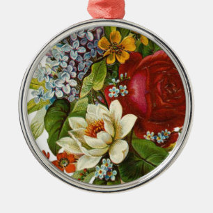 Beautiful Romantic Summer Bouquet with Red Rose Metal Ornament