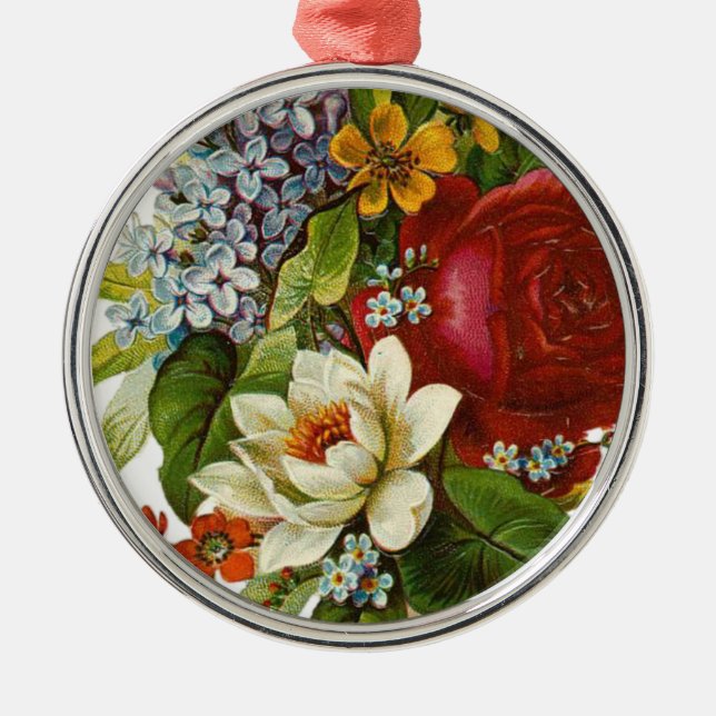 Beautiful Romantic Summer Bouquet with Red Rose Metal Ornament (Front)