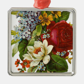 Beautiful Romantic Summer Bouquet with Red Rose Metal Ornament