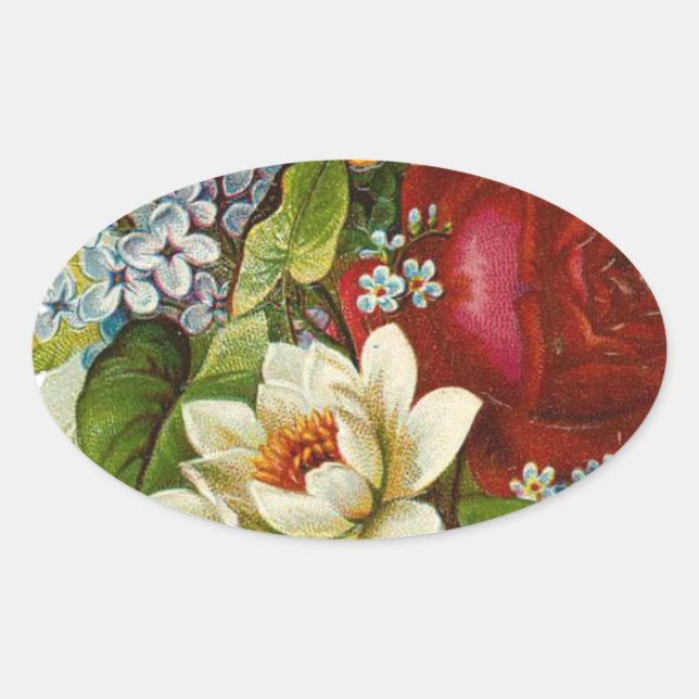 Beautiful Romantic Summer Bouquet with Red Rose Oval Sticker (Front)