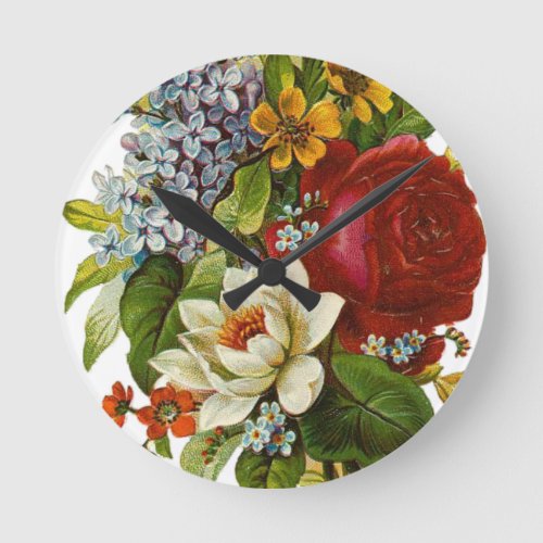 Beautiful Romantic Summer Bouquet with Red Rose Round Clock