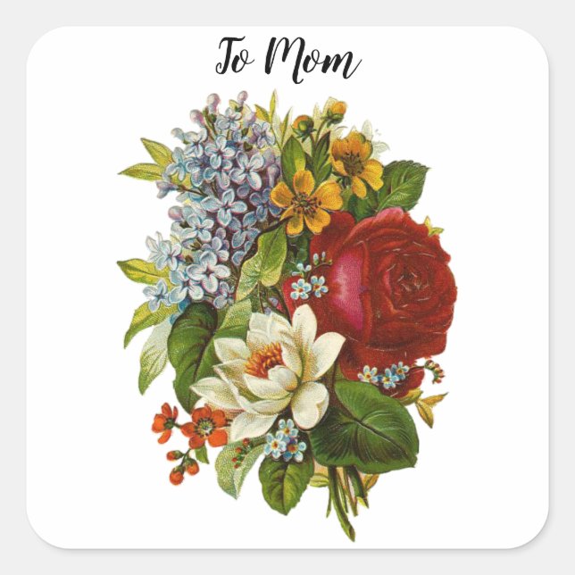 Beautiful Romantic Summer Bouquet with Red Rose Square Sticker (Front)