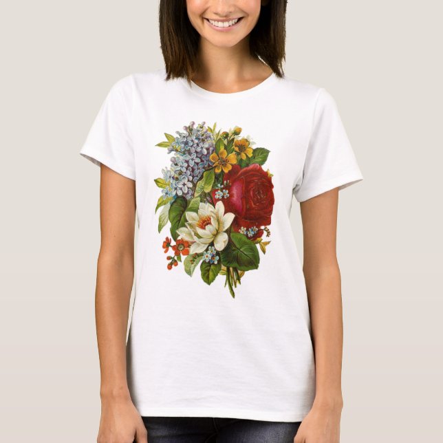 Beautiful Romantic Summer Bouquet with Red Rose T-Shirt (Front)