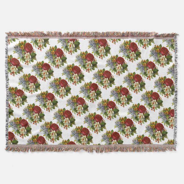 Beautiful Romantic Summer Bouquet with Red Rose Throw Blanket (Front)