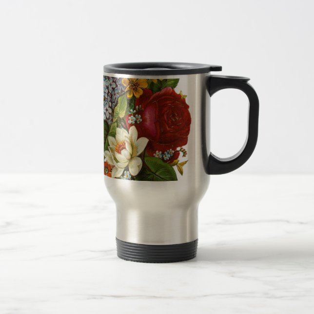 Beautiful Romantic Summer Bouquet with Red Rose Travel Mug (Right)