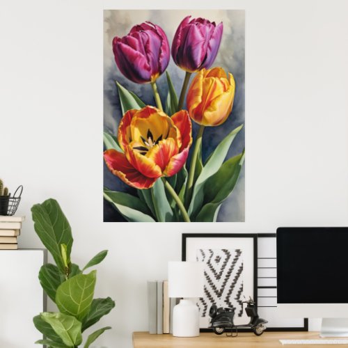 Beautiful Romantic Tulip Field Poster