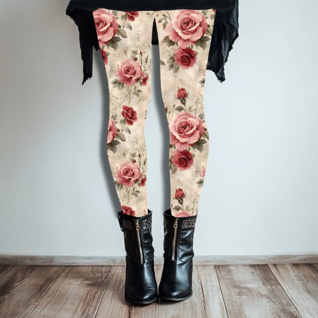 Beautiful Romantic Vintage Pink Rose Patterned Leggings (Creator Uploaded)