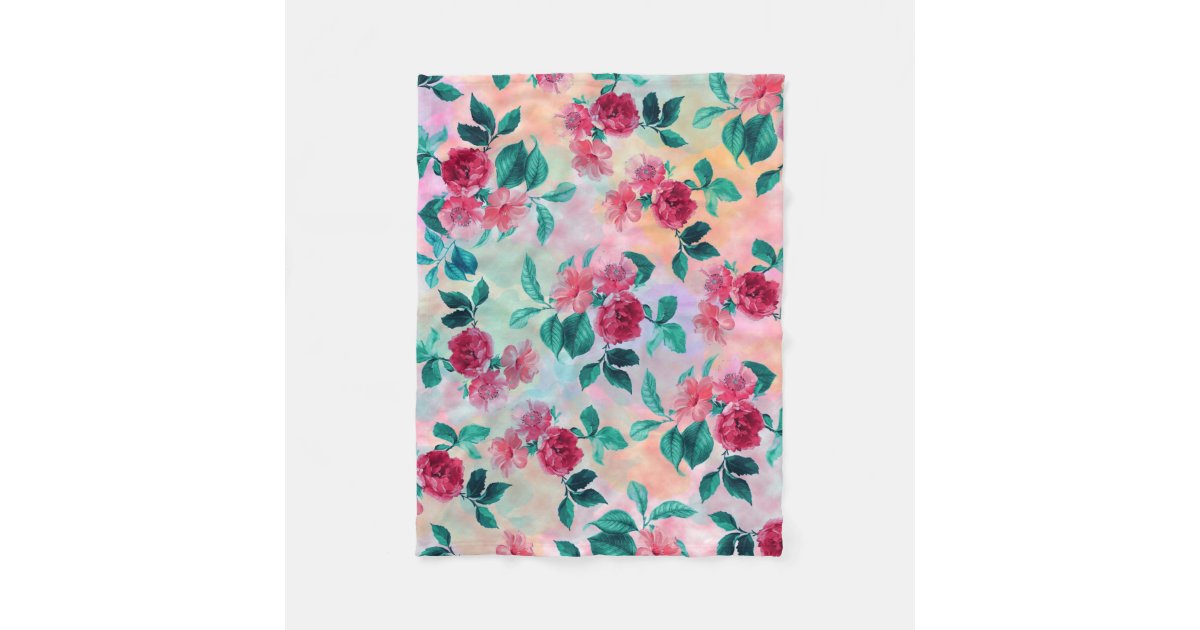 Beautiful romantic watercolor roses floral pattern fleece blanket | Zazzle