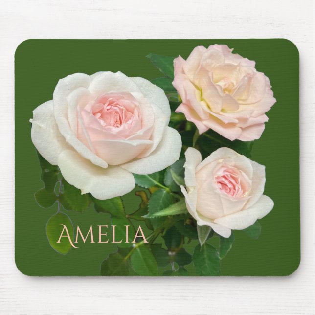 Beautiful romantic white pink roses mouse pad (Front)