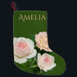 Beautiful romantic white pink roses small christmas stocking<br><div class="desc">Romantic soft pink and white roses,  add your own name! - background color is customizable too!</div>