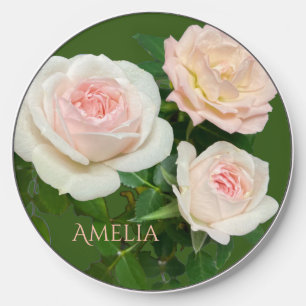 Beautiful romantic white pink roses  wireless charger 