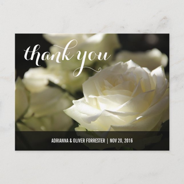 Beautiful Romantic White Rose Wedding Thank You Postcard (Front)