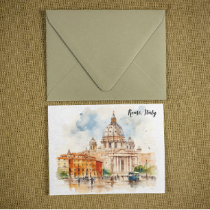 Beautiful Rome Italy Watercolor Painting Postcard