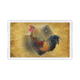 Beautiful Rooster and Rustic Barn Chicken Coop Acrylic Tray