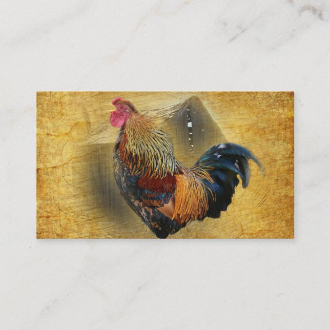 Beautiful Rooster and Rustic Barn Chicken Coop Business Card (Front)