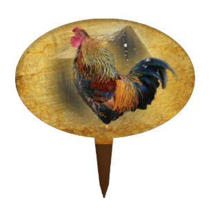 Beautiful Rooster and Rustic Barn Chicken Coop Cake Topper