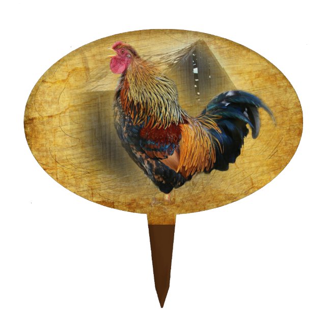 Beautiful Rooster and Rustic Barn Chicken Coop Cake Topper (Front)