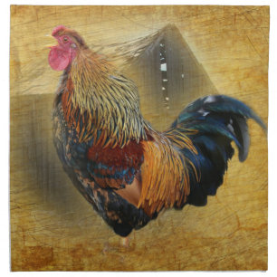 Beautiful Rooster and Rustic Barn Chicken Coop Cloth Napkin
