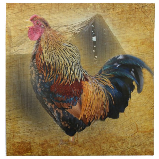 Beautiful Rooster and Rustic Barn Chicken Coop Cloth Napkin (Front)